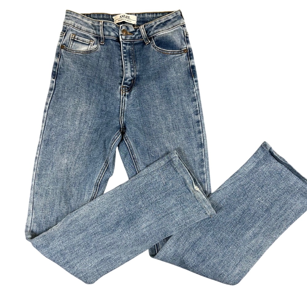 Angel Jeans Womens Size 9 High Rise Flare Leg Medium Wash Stretch Denim Blue